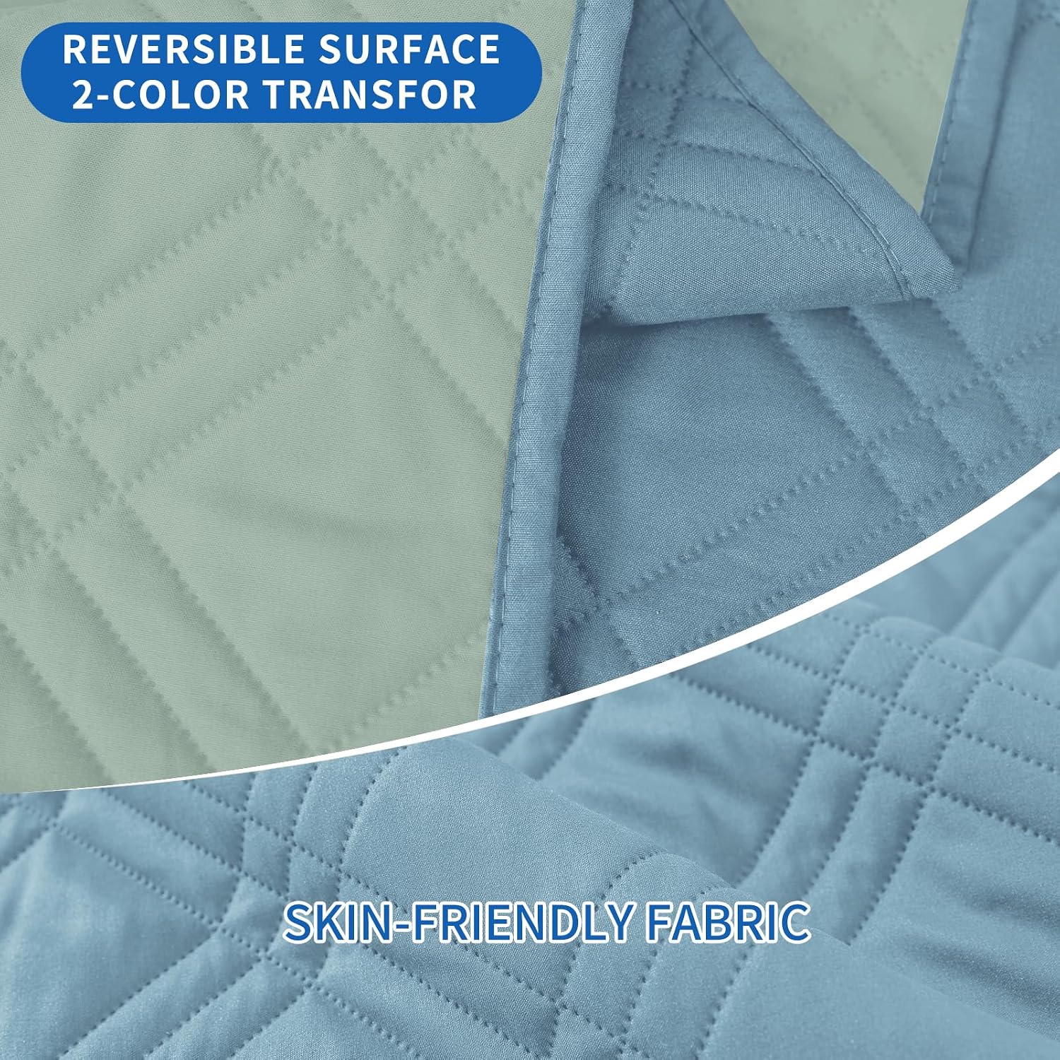 Detalle 2 de Ystyle copripoltrona Relax Reclinabile reversibile universale (1 posto grande) blu chiaro + verde chiaro