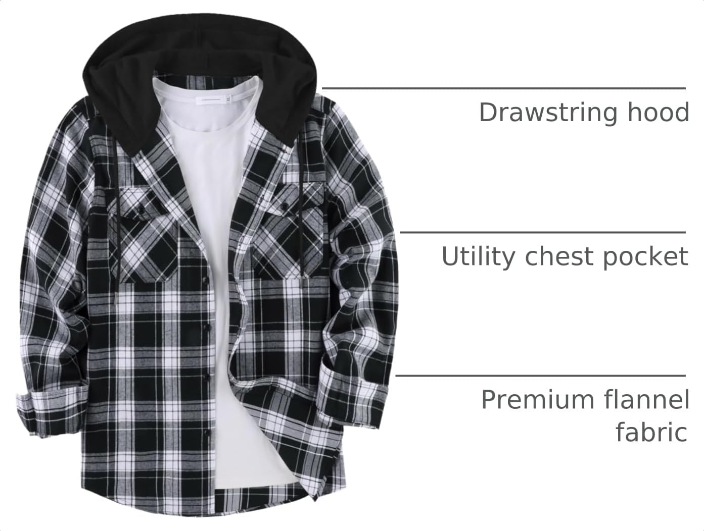 Thumbnail 3 de ZITY Men's Flannel Hoodie Plaid Shirt