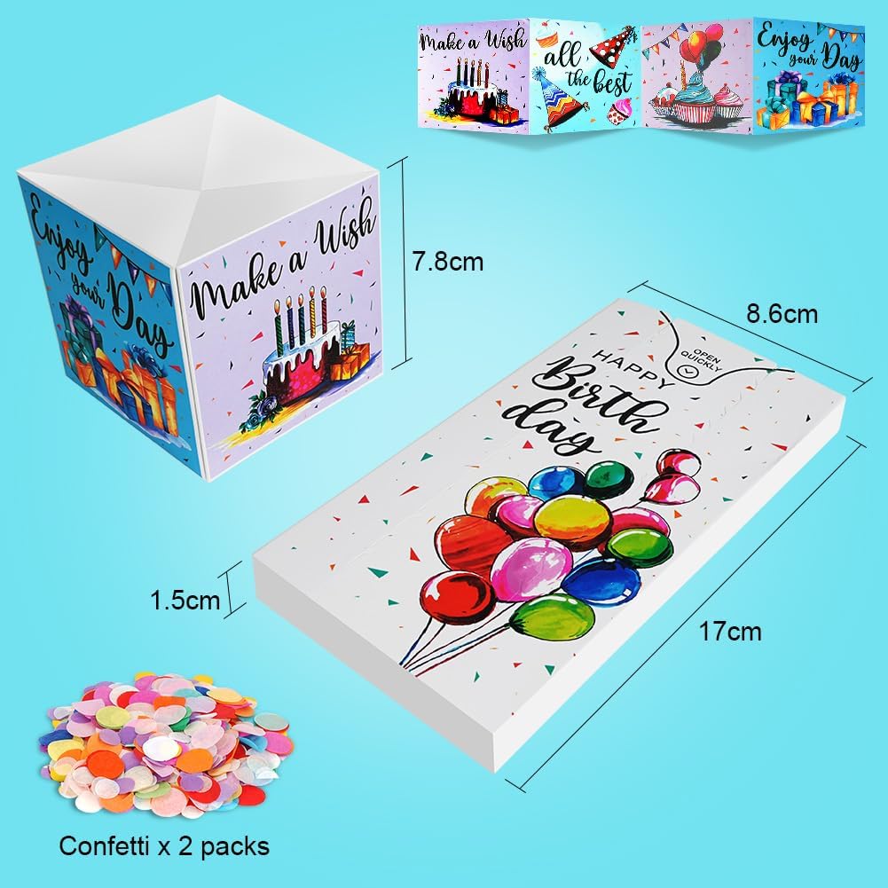 Detalle de ANOMM pop-up verjaardagskaart met verrassingsdoos en confetti