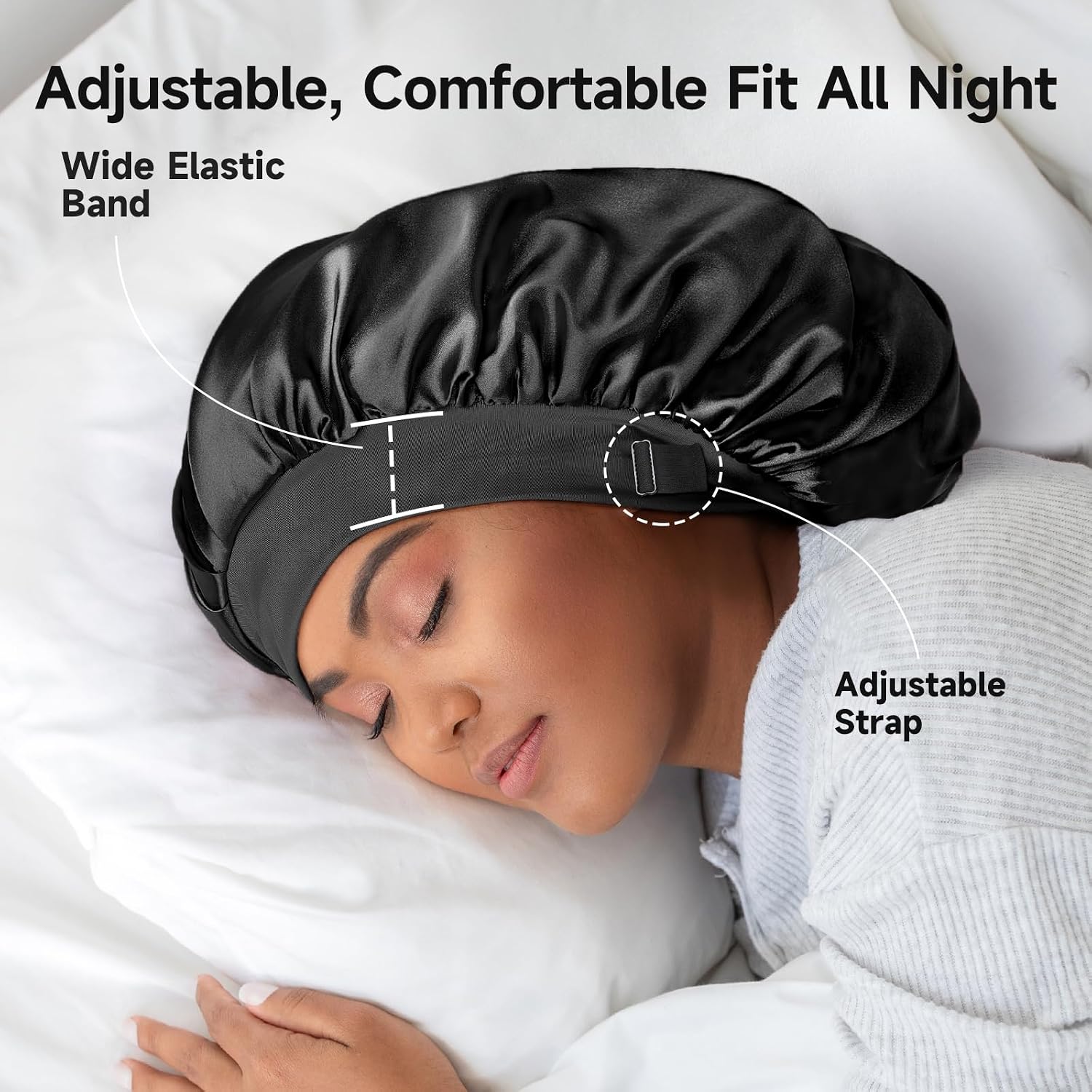 Detalle de Mulberry silk sleep bonnet, 22 Momme