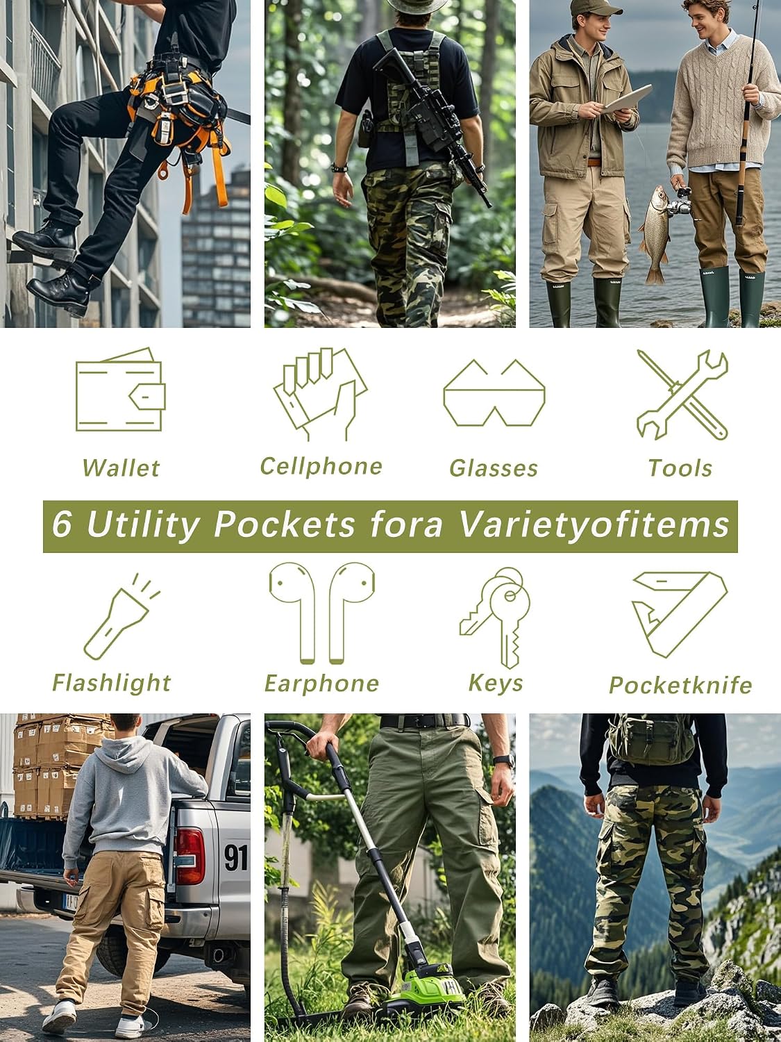 Thumbnail 6 de AKHIKING Men's Camo Cargo Pants 8 Pockets