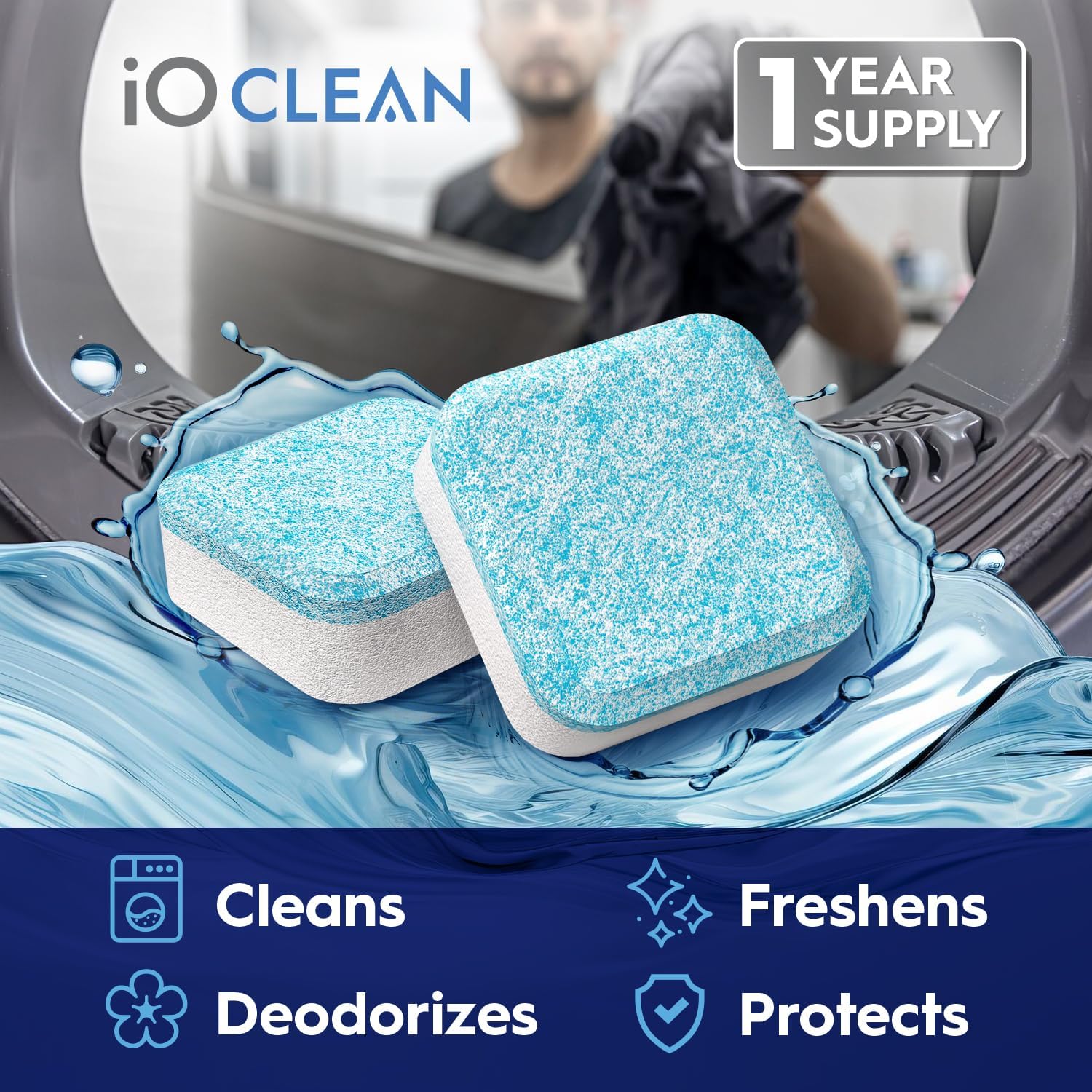 Detalle 2 de iO CLEAN Washing Machine Cleaner & Descaler Tablets, 24 Count, Unscented
