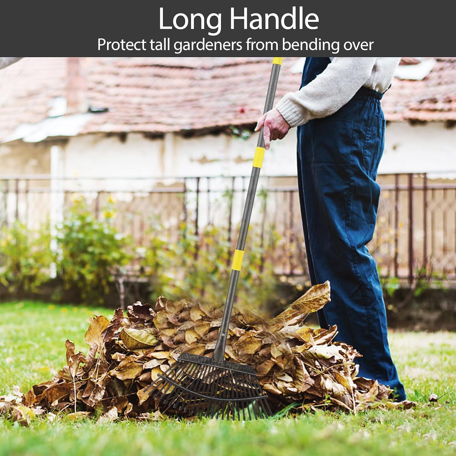 Detalle de Oliynedy leaf rake, adjustable 30–61-inch handle, 18-inch metal head