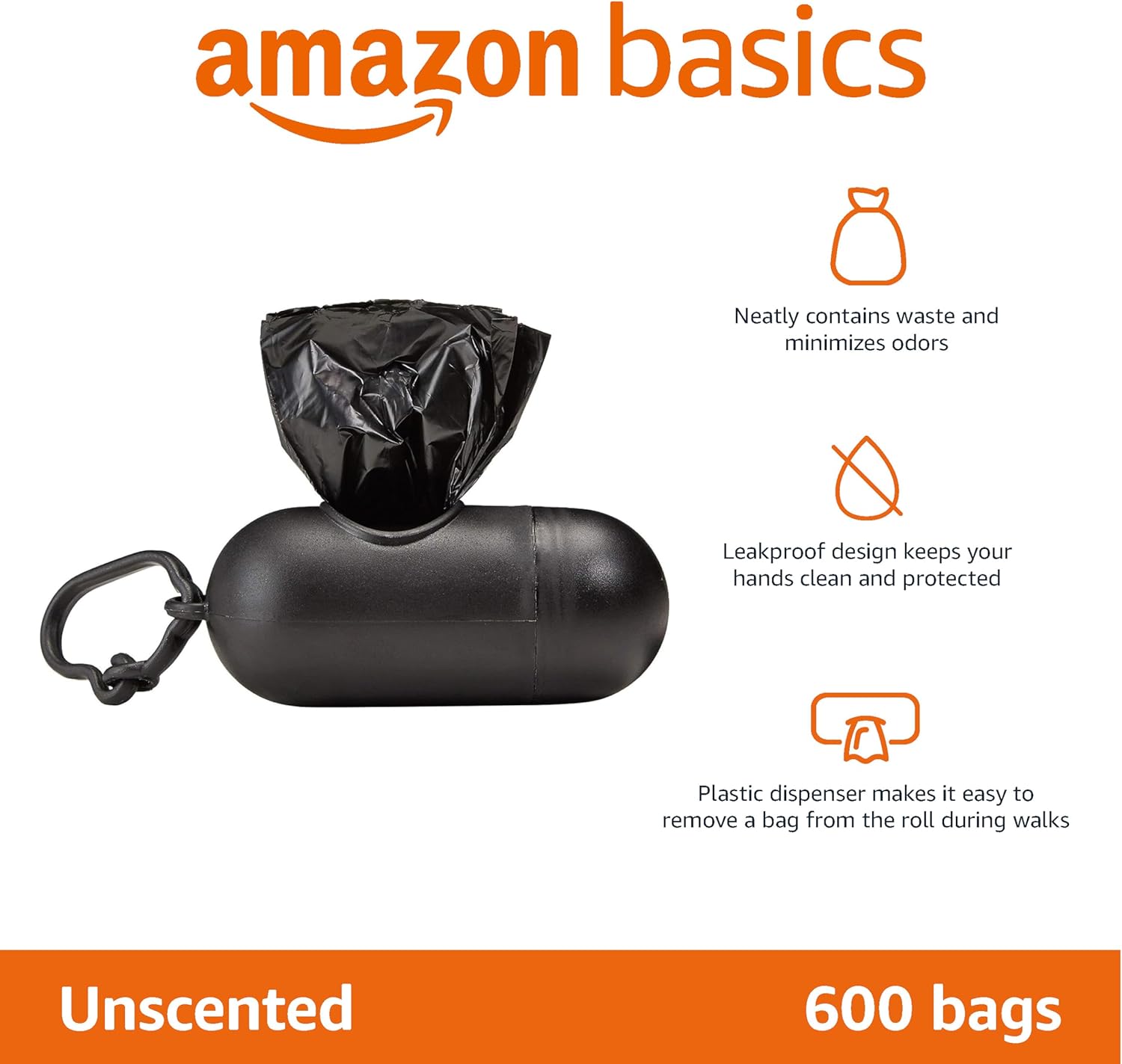 Detalle de Amazon Basics Dog Poop/Waste Bags with Dispenser and Leash Clip – Unscented, 600 Bags (40 Packs of 15)