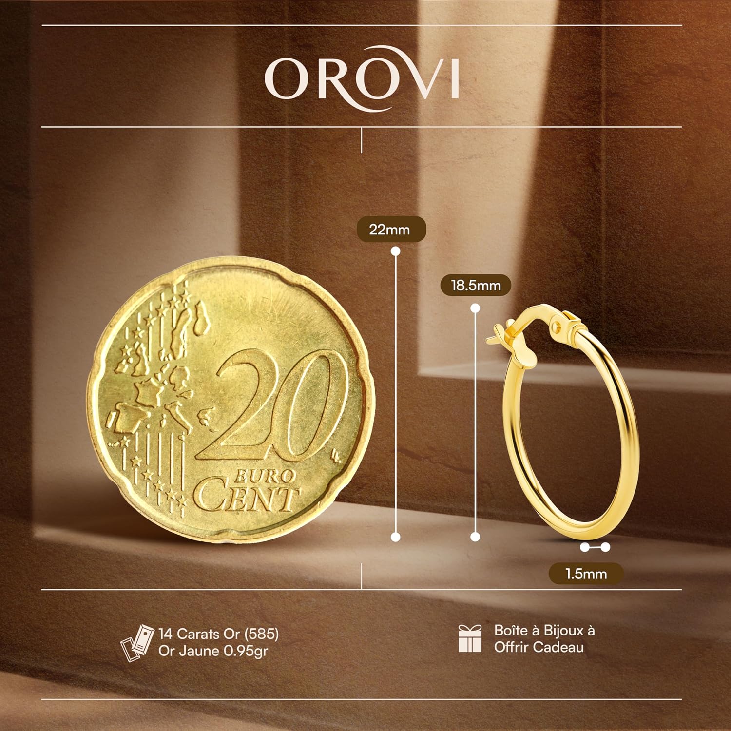 Thumbnail 1 de Orovi Boucles d'oreilles Femme Or Jaune 14K – Créoles Rondes, Hypoallergéniques, fabrication italienne avec boîte cadeau
