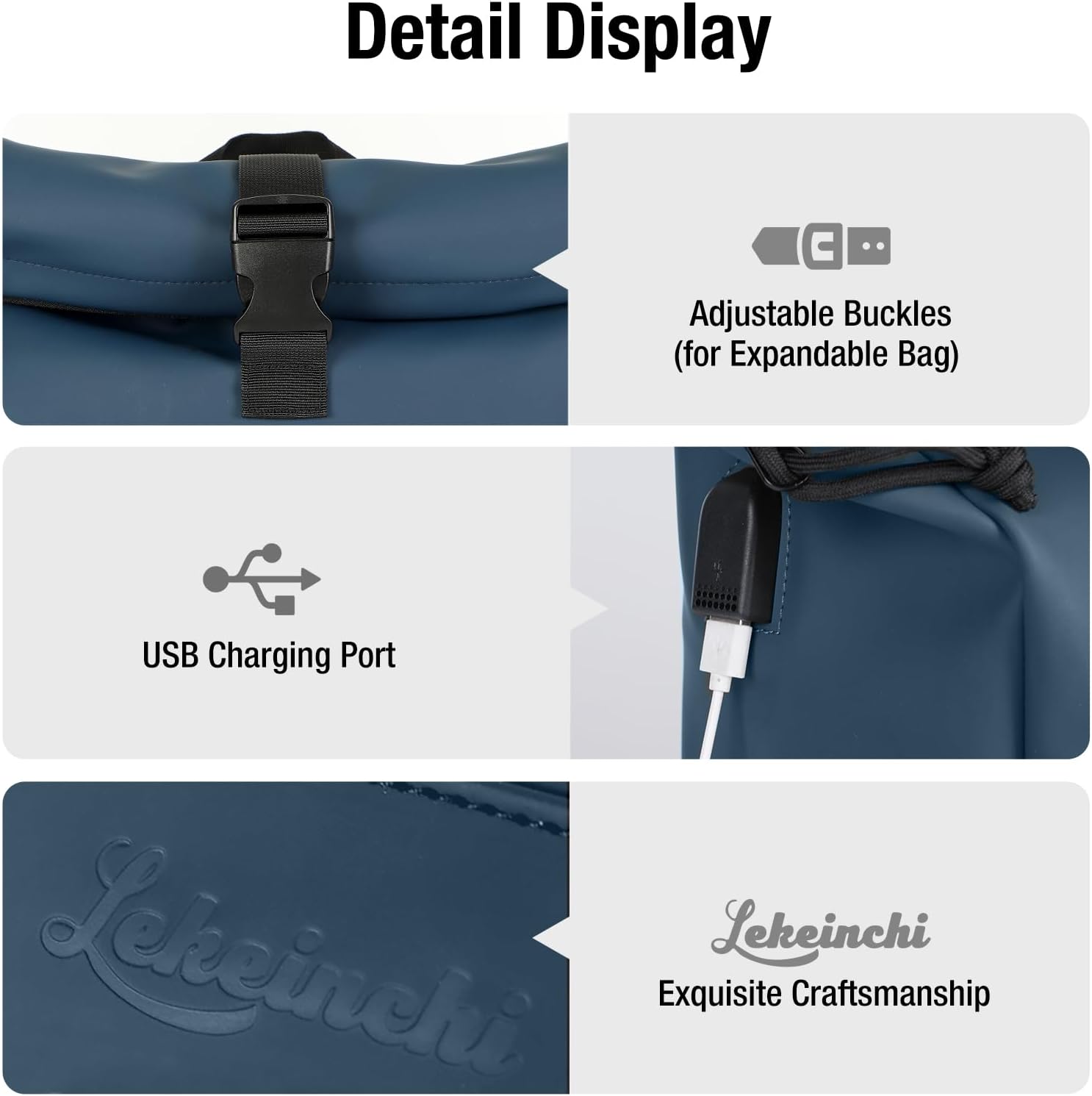 Thumbnail 5 de Lekeinchi Waterproof Laptop Backpack for Men and Women – Blue (Roll Top, 24–30L)
