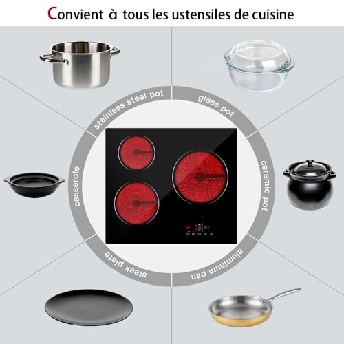 Detalle de IsEasy Plaque Vitrocéramique 3 Feux Encastrable – Table de Cuisson 59 × 52 cm, 5500 W