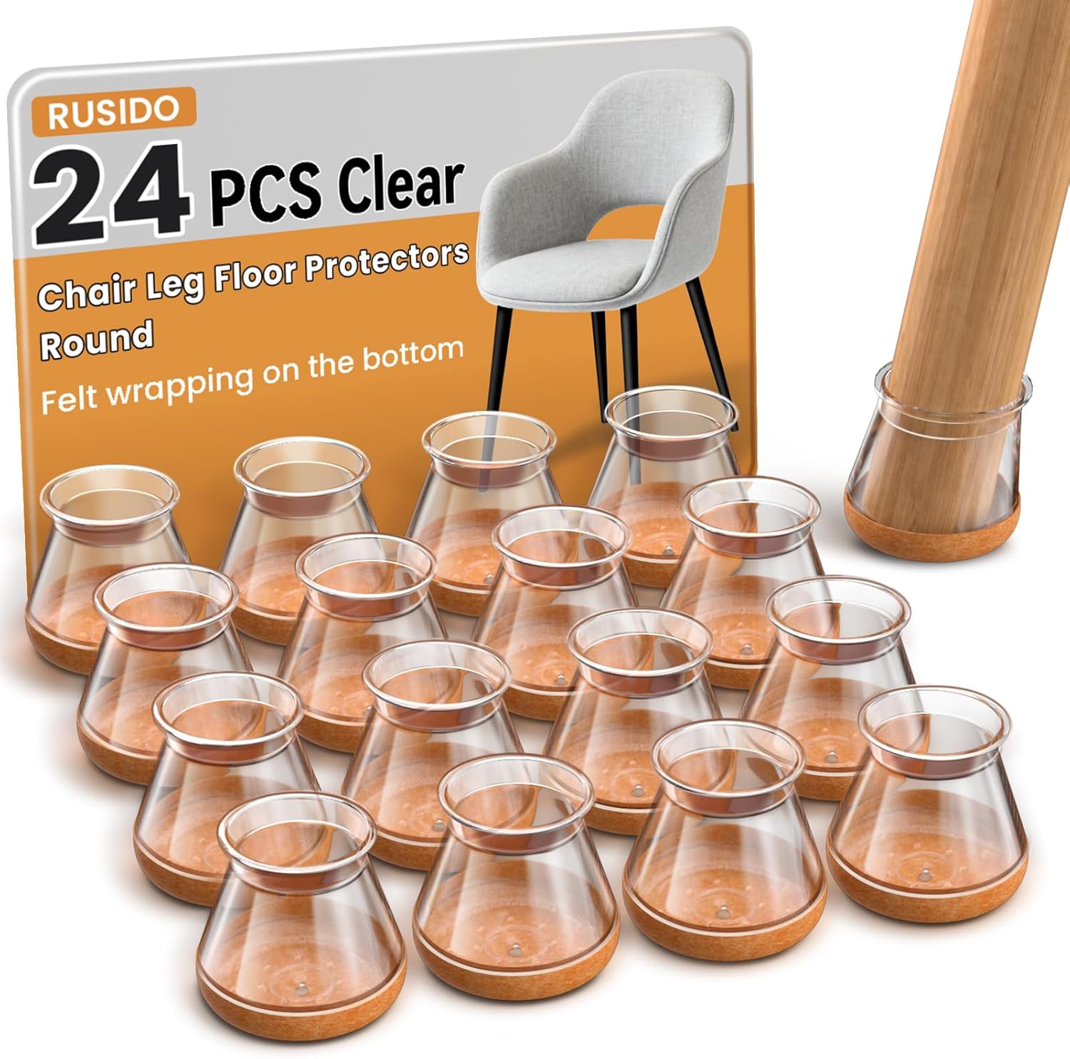 Thumbnail 6 de RUSIDO – 24 embouts de pied de chaise en silicone et feutre noir, pour pieds ronds 14–20 mm