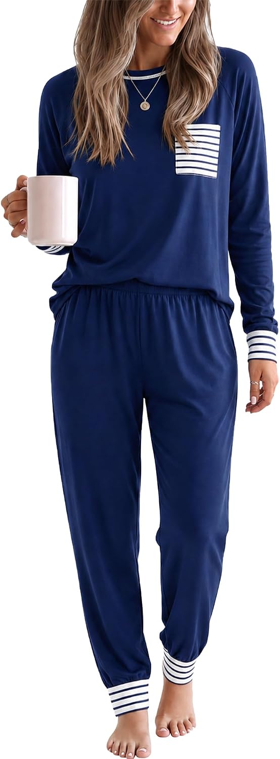 Detalle de SWOMOG Women’s Modal Pajama Set, Long-Sleeve Top and Pants, Lightweight 2-Piece Sleepwear