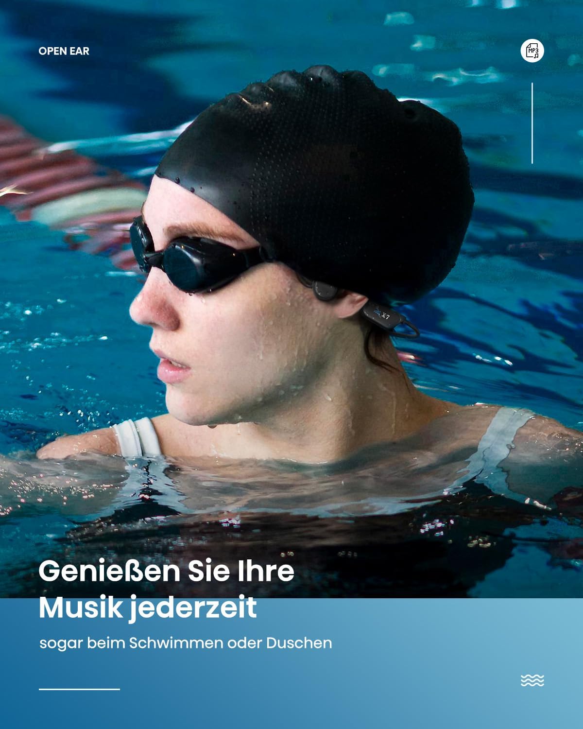 Detalle de Kopfhörer Schwimmen – Knochenschall Bluetooth mit 32 GB MP3-Speicher, IP68 wasserdicht