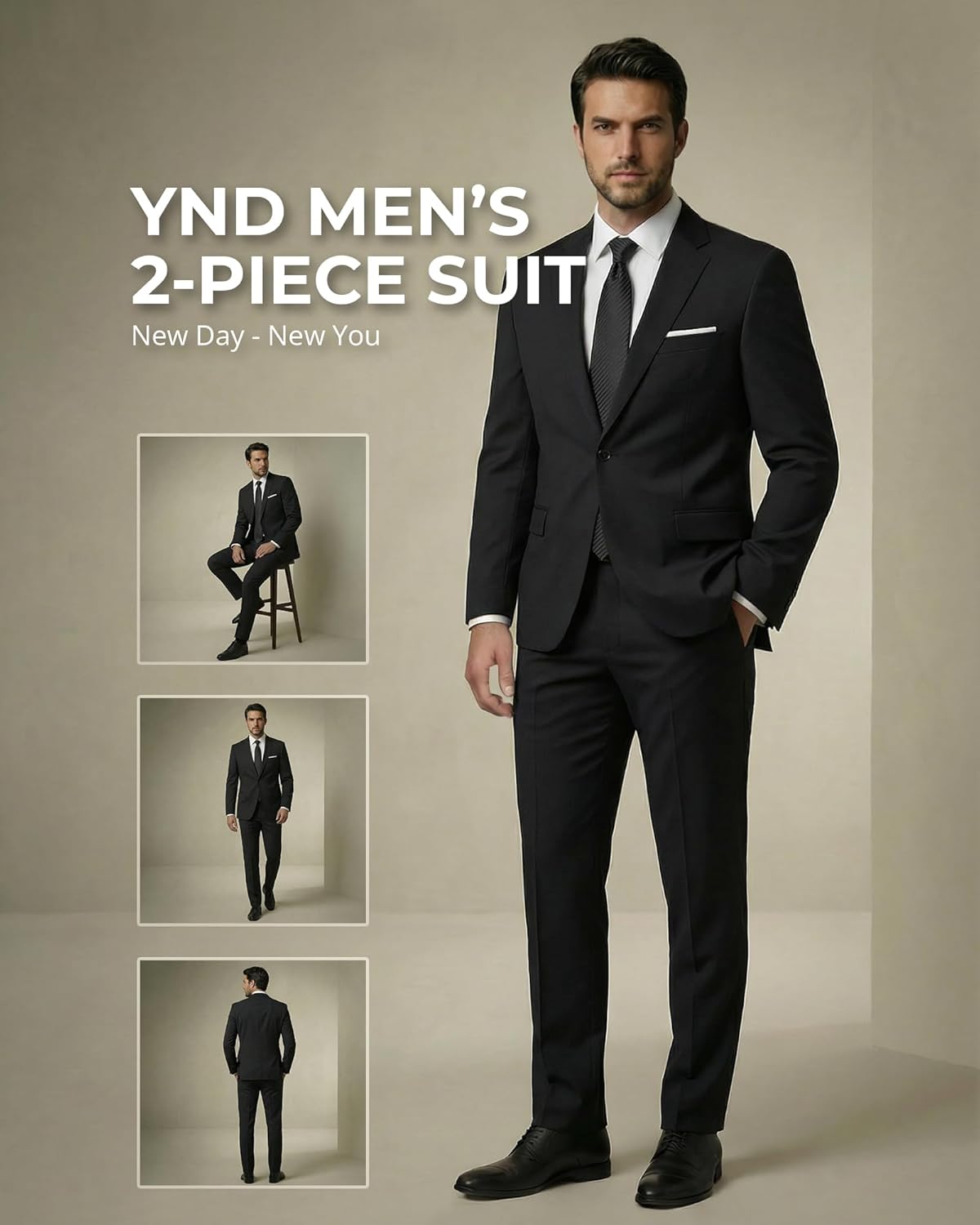 Thumbnail 1 de YND Men's 2 Piece Slim Fit Suit with Tie: One-Button Jacket, Pants Set in 20 Colors