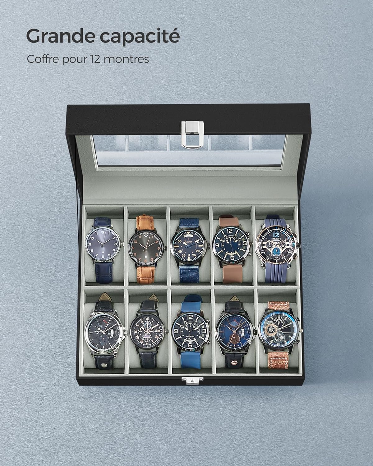 Thumbnail 4 de SONGMICS Boîte à Montres 10 Emplacements JWB010BK — Coffret élégant avec couvercle en verre et intérieur velouté