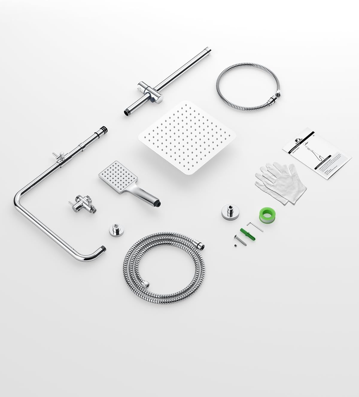 Thumbnail 6 de SunCleanse Shower Riser Rail Kit with 25cm Square Overhead Rainfall Head and Brass Diverter (Chrome)