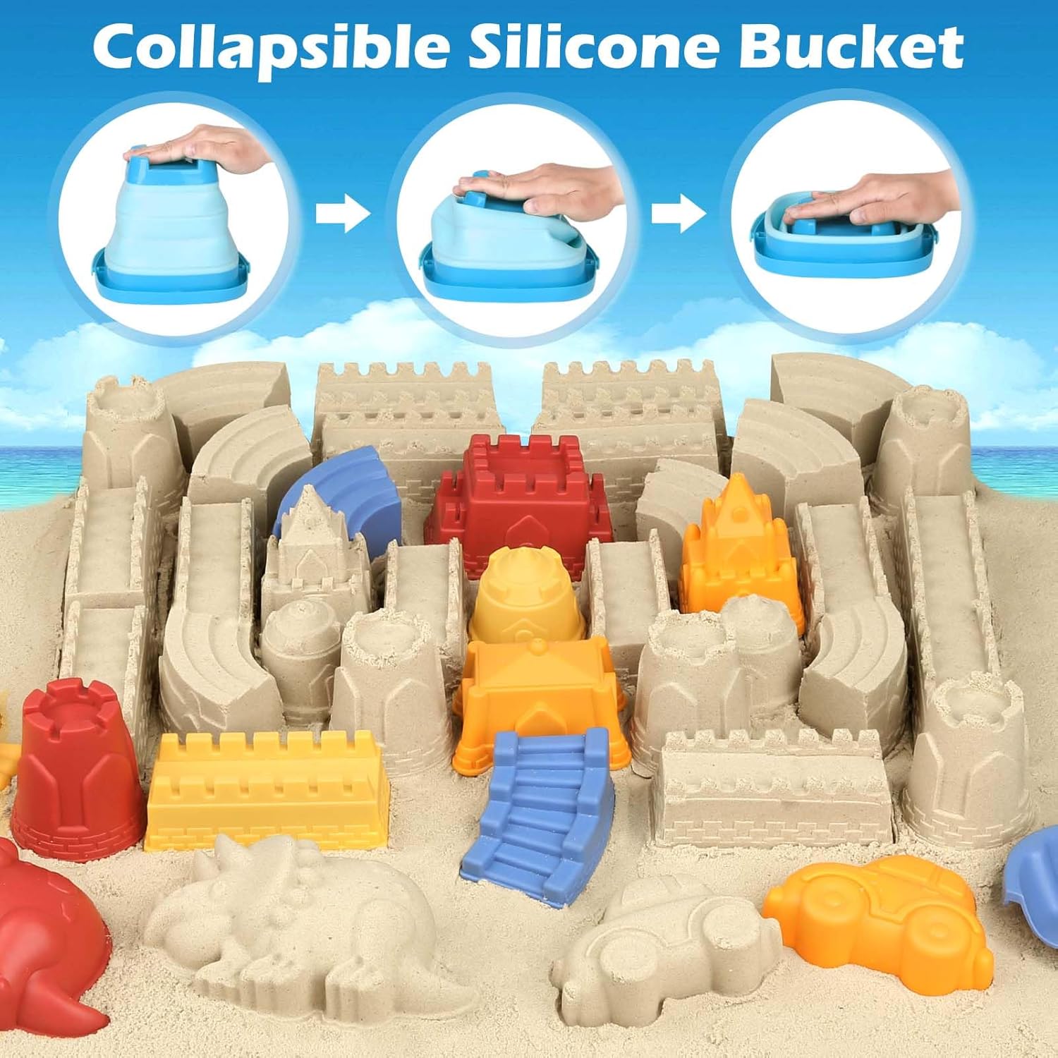 Thumbnail 2 de YIMORE Giochi Spiaggia da 30 pezzi con secchiello pieghevole e borsa a rete