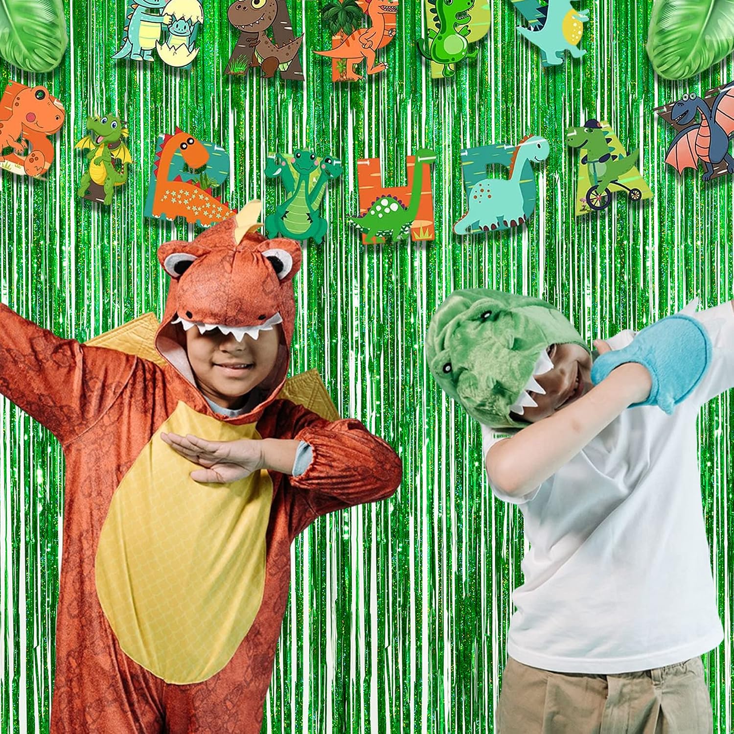 Thumbnail 1 de GREATRIL Lametta Vorhang Grün Glitzer – Party-Vorhänge als Foto-Hintergrund, Deko für Dino, Safari & Luau (2er-Set)