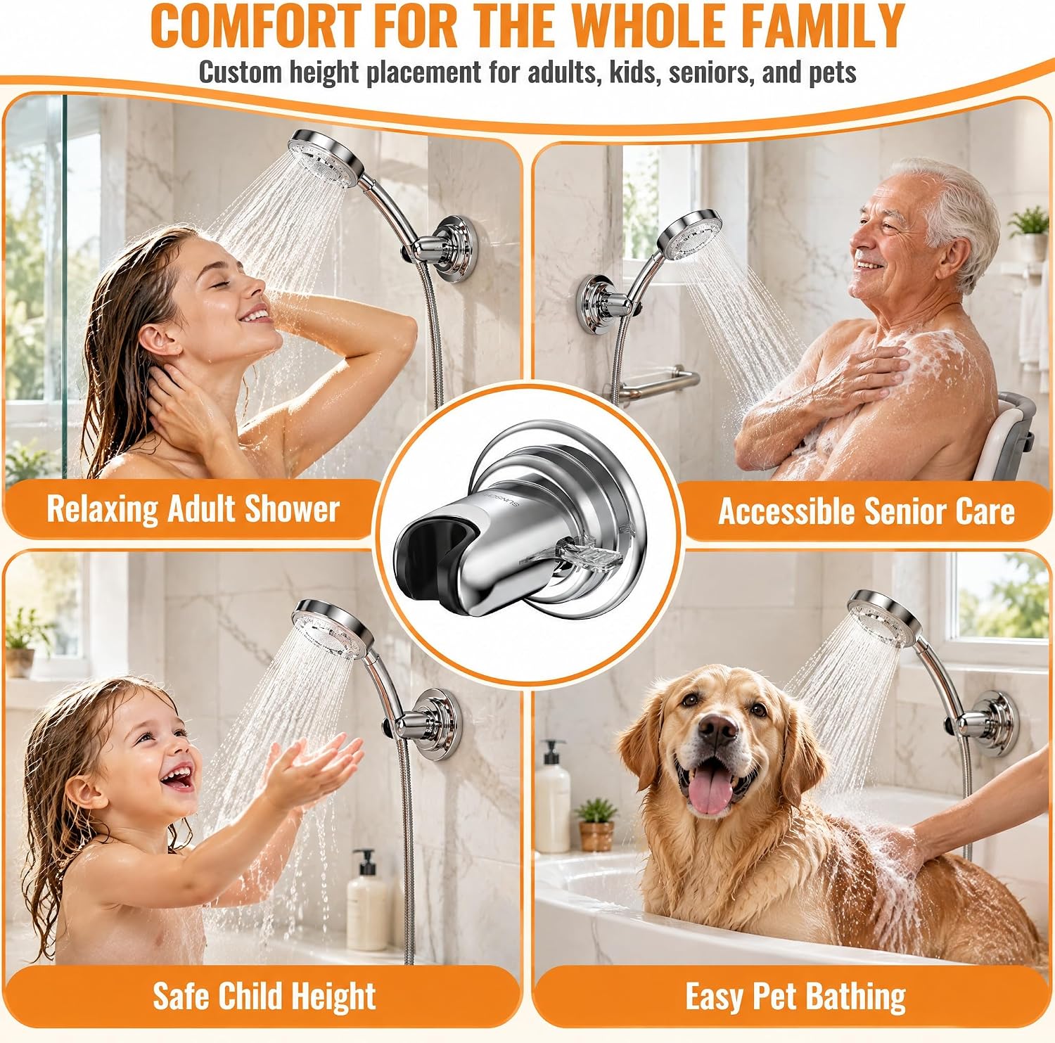 Detalle 2 de Sunschois Chrome Adjustable Suction-Cup Handheld Shower Head Holder