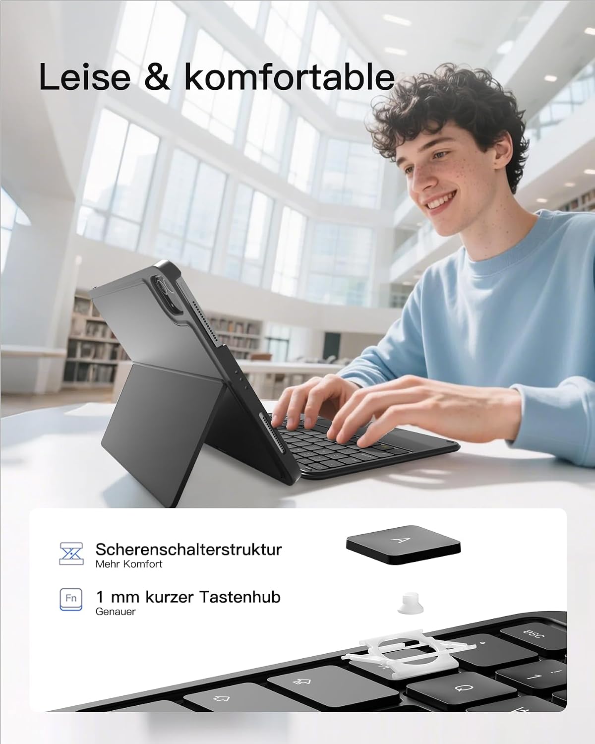 Detalle de Inateck AceTouch KB04122-RGB Hülle mit abnehmbarer Tastatur für iPad 11 (QWERTZ, Trackpad, RGB)