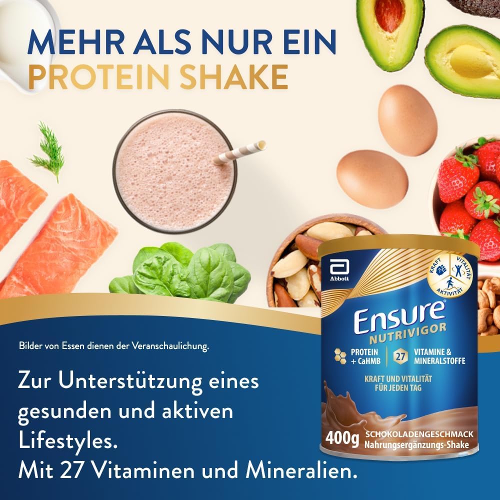 Detalle de Ensure NutriVigor Schoko 400g – Nährstoffshake für ausgewogene Ernährung und mehr Energie