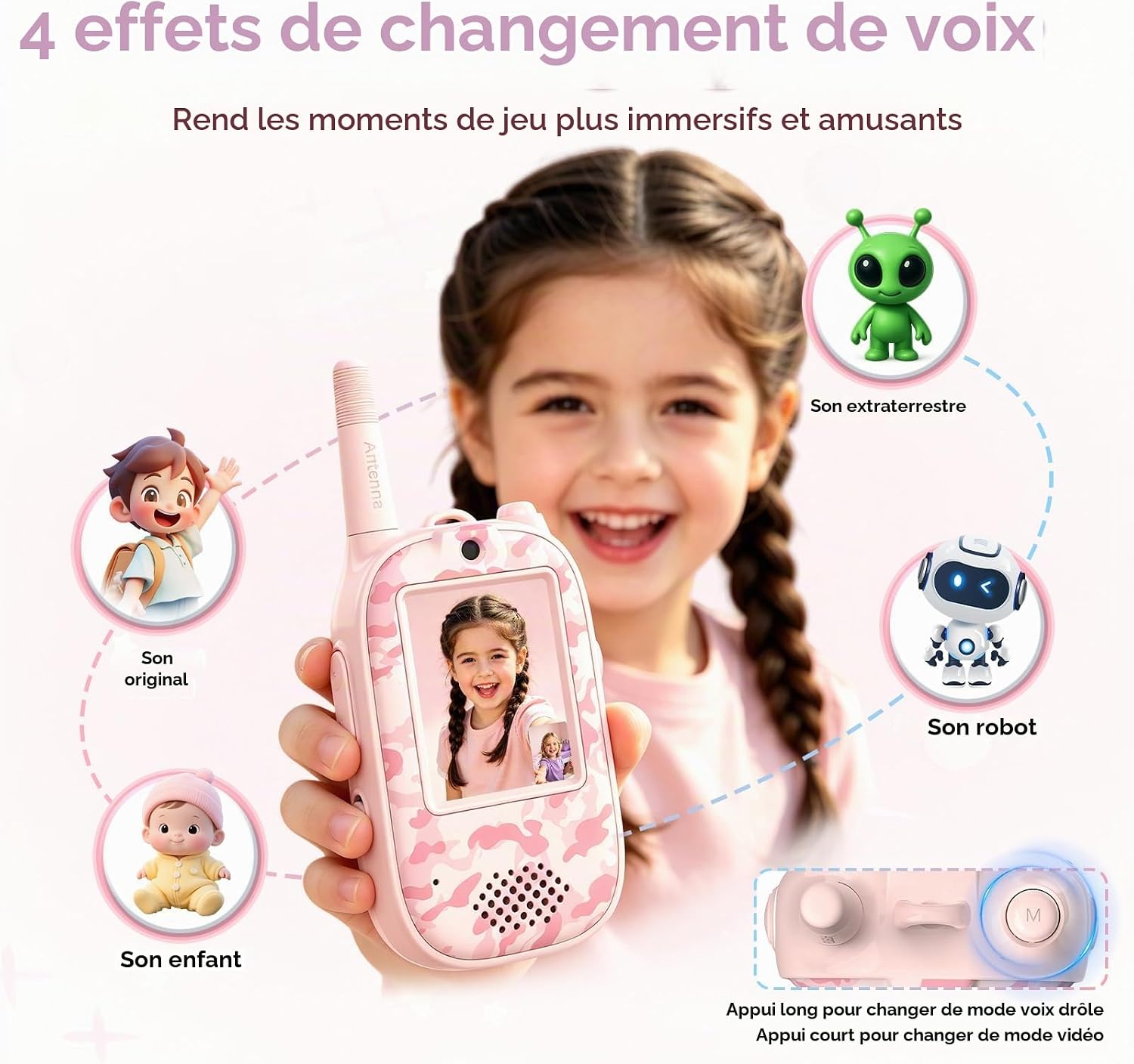 Detalle 2 de JUAUO CH7X video-walkietalkies voor kinderen, set van 2 met kleurenscherm