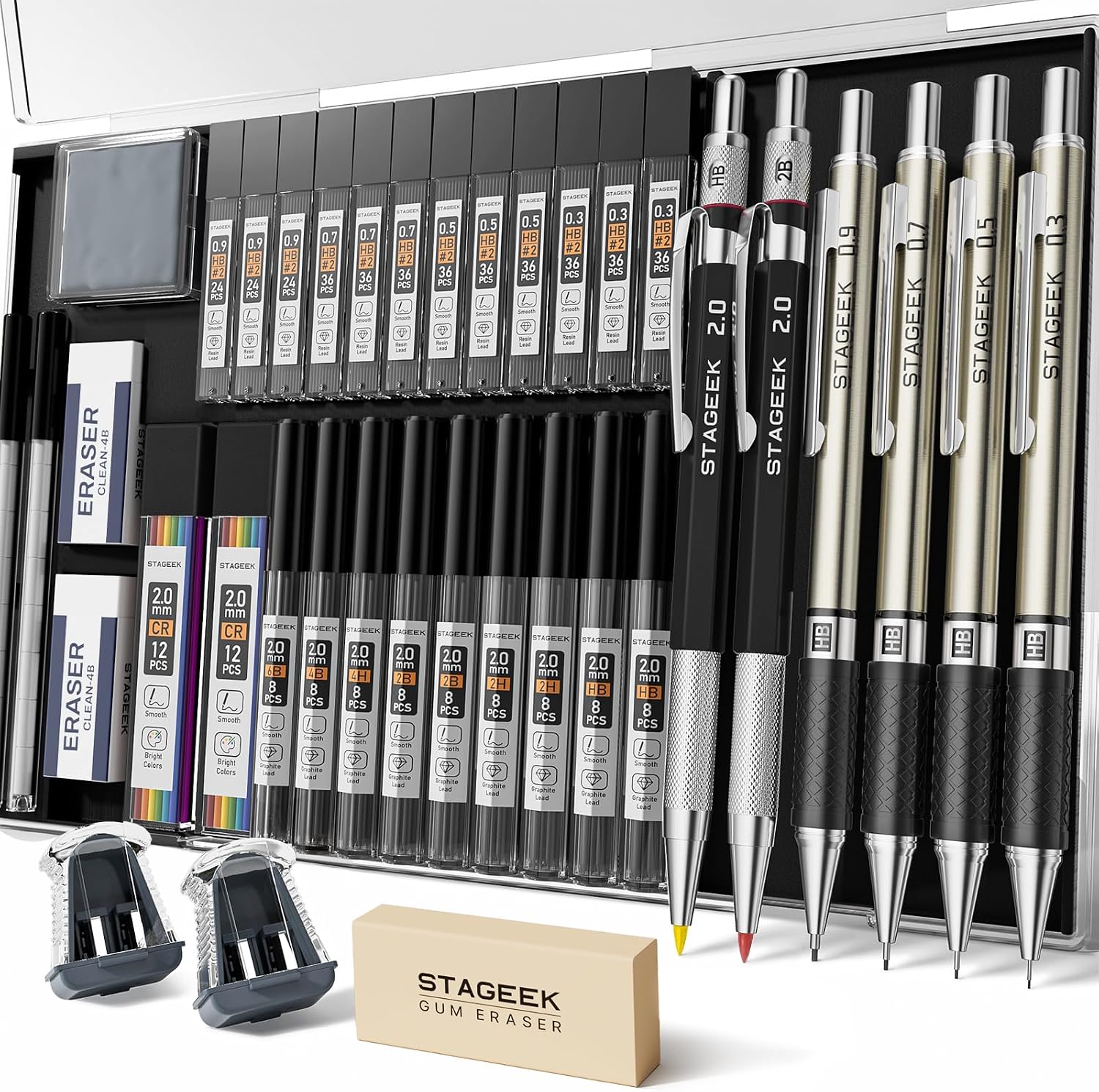 Detalle de STAGEEK Druckbleistifte-Set (6 Stück) inkl. 492 Minen in 0,3 / 0,5 / 0,7 / 0,9 und 2,0 mm