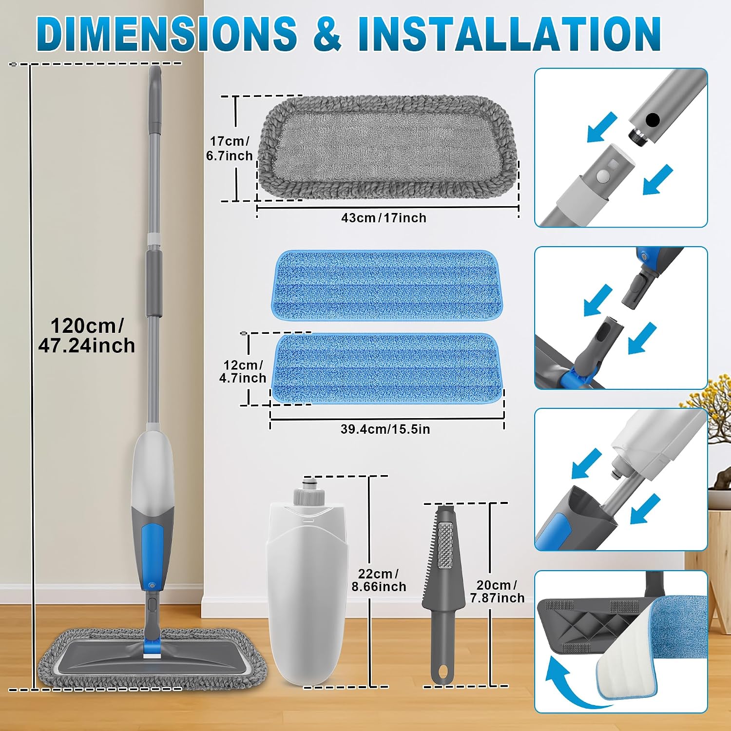 Detalle 2 de BPAWA Spray Mop with 550ml Refillable Bottle and Washable Microfiber Pads