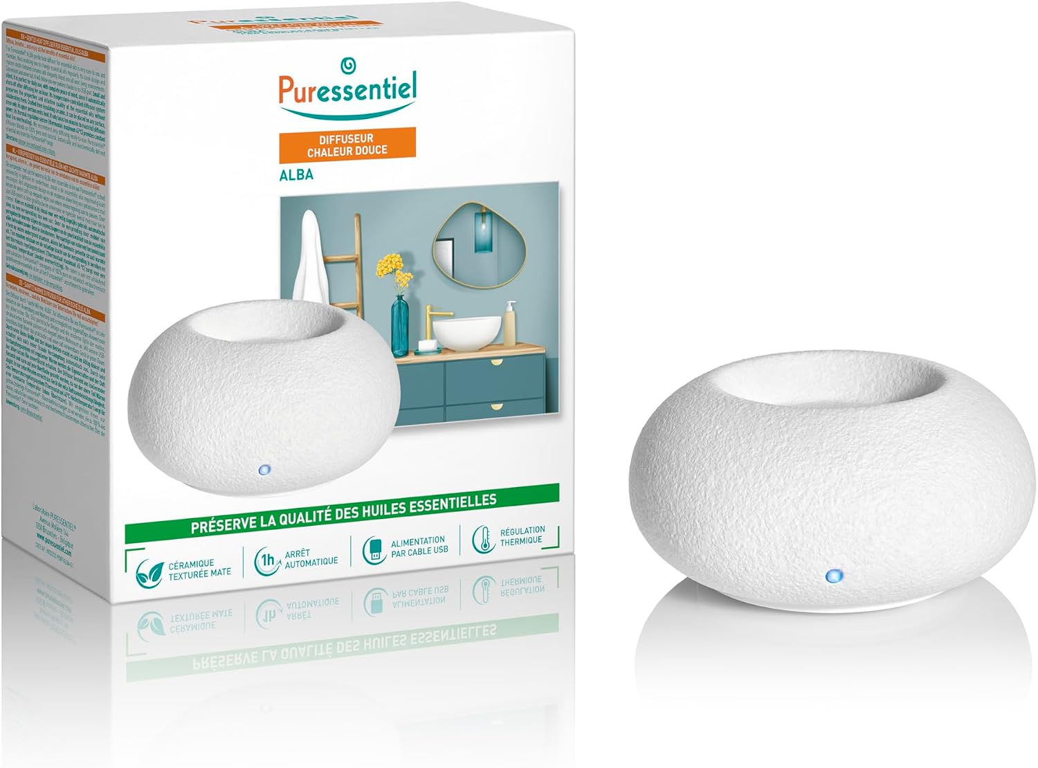 Detalle de Puressentiel ALBA keramische diffuser voor etherische oliën met zachte warmte