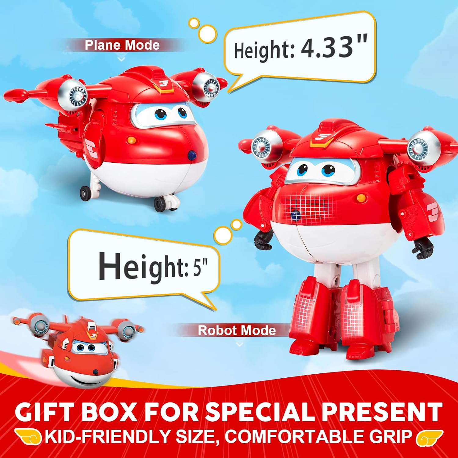 Thumbnail 4 de Super Wings Jett Supercaricato Transforming: Robot in 10 Passaggi (12,5 cm) per Bambini 3+ – Senza Batterie