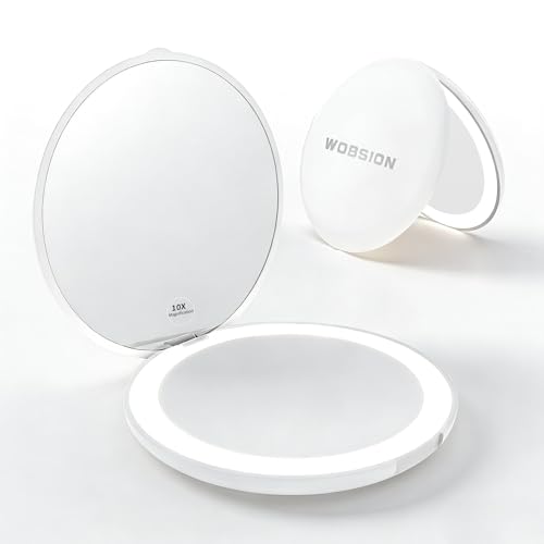 Detalle de WOBSION Compact Mirror with Light, 1x/10x Magnifying Pocket Mirrors