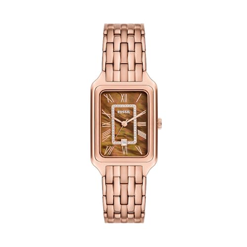 Detalle de Fossil Orologio Raquel per donna – cinturino in acciaio color oro rosa, cassa rettangolare 26 mm
