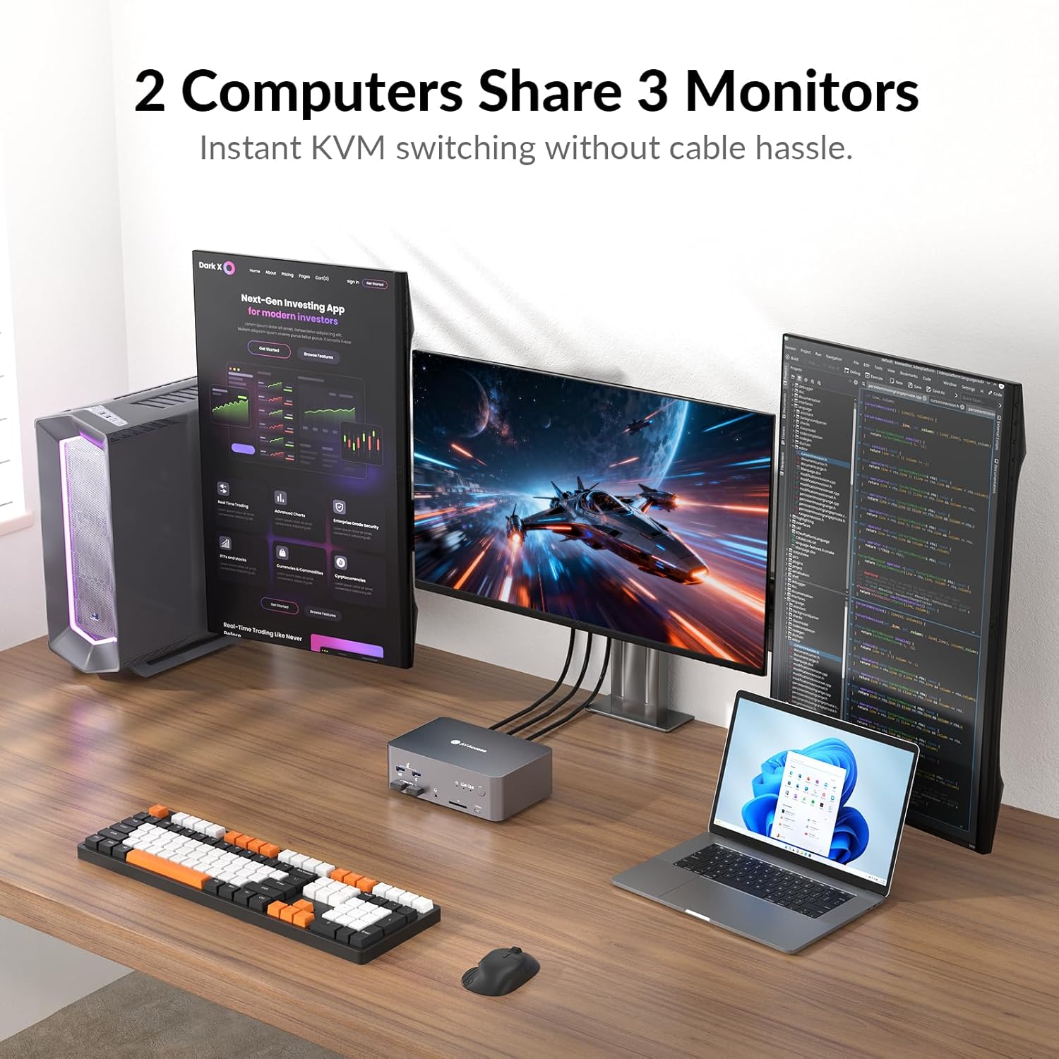 Detalle de AV Access 8K KVM Switch: 3 Monitors, 2 Computers, Dual-PC Docking Station