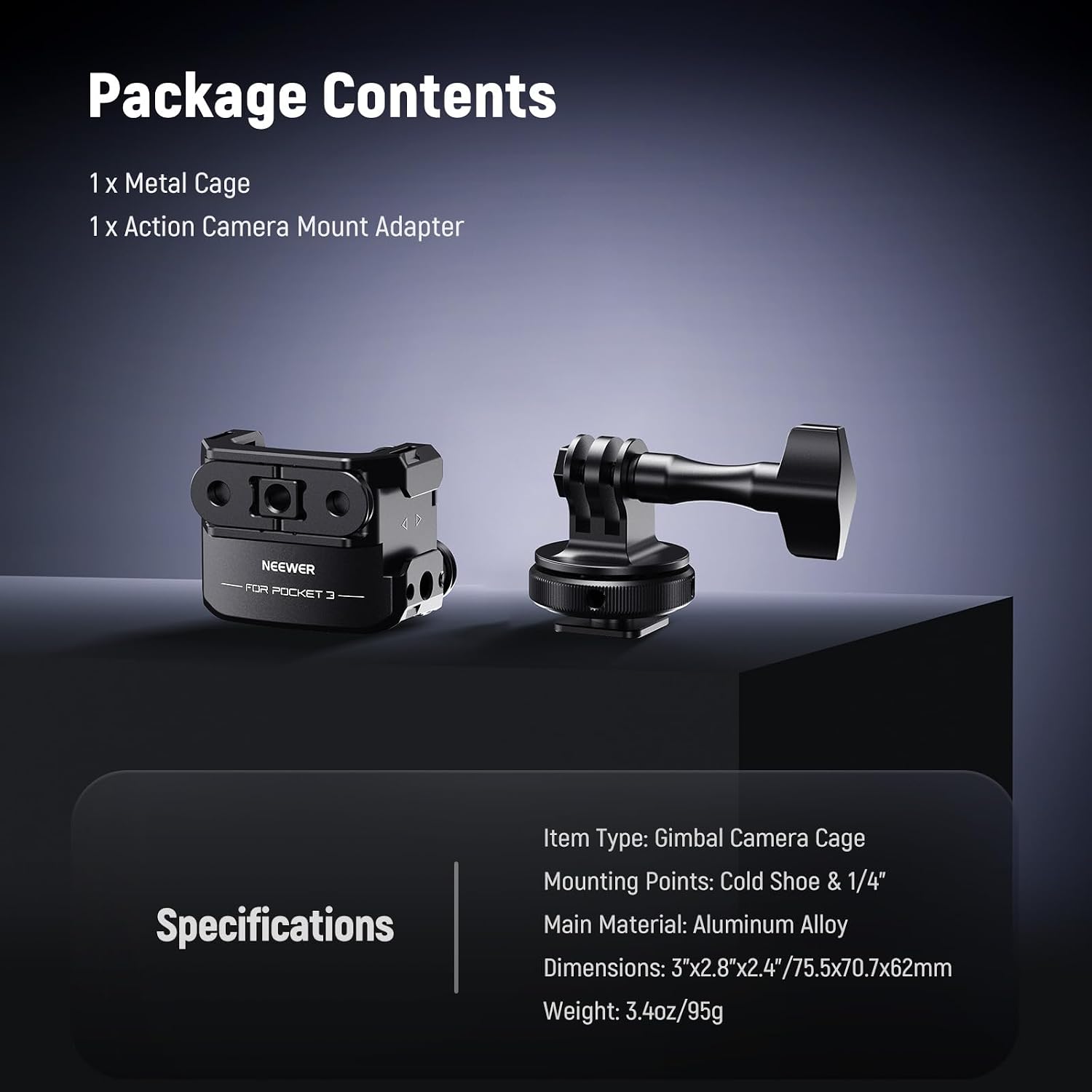 Thumbnail 6 de NEEWER Pocket 3 Käfig & Action-Kamera Adapter AC009 PRO für DJI Osmo Pocket 3 & Action 2 Magnetic Mount