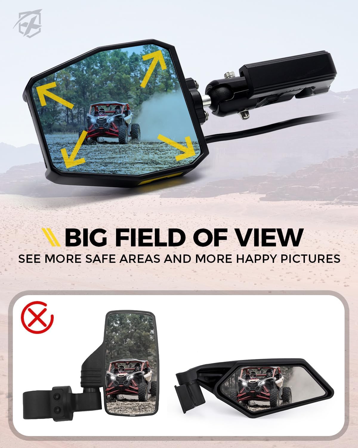 Detalle de Xprite UTV Side Mirrors with Aluminum Housing