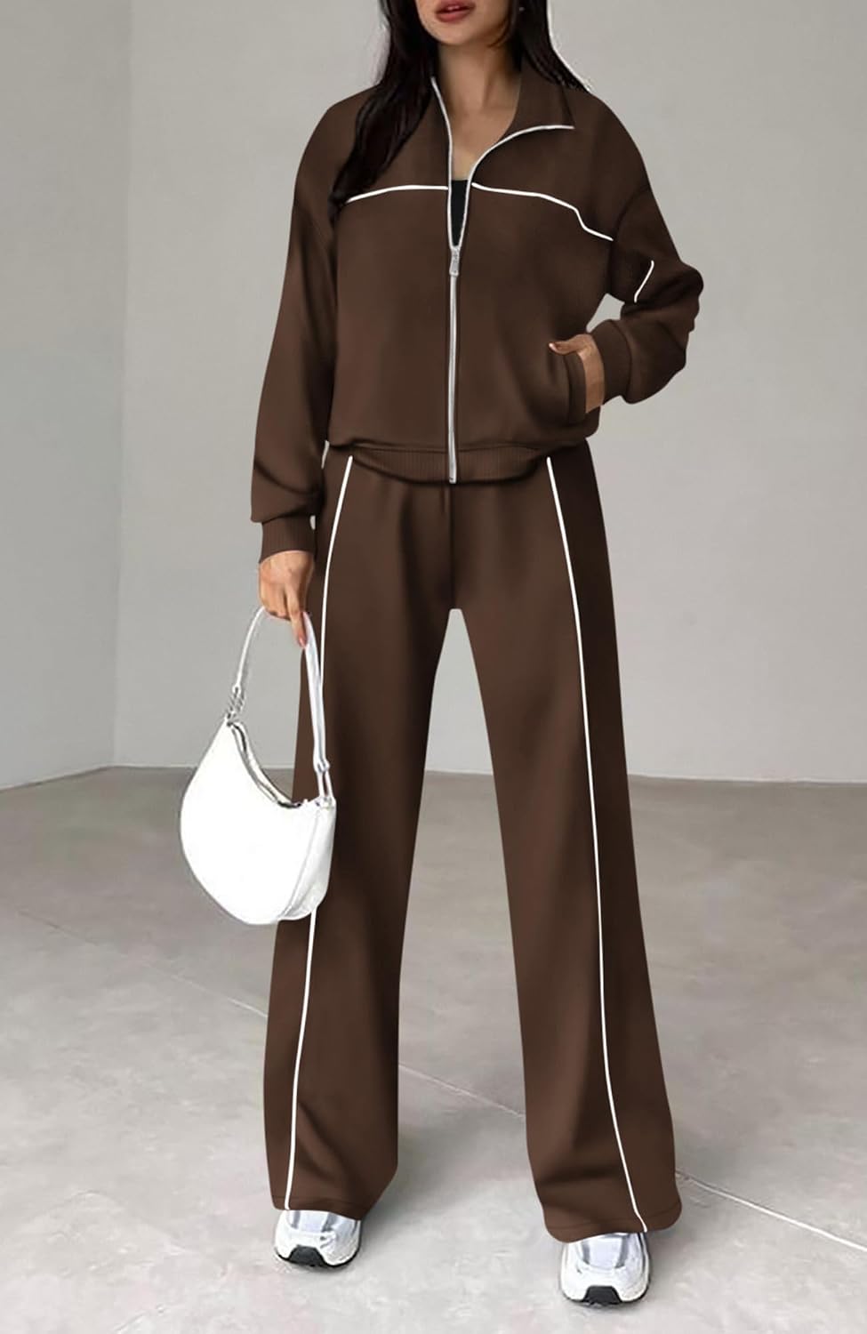Detalle 2 de BTFBM Women's Two Piece Tracksuit - Fall 2026 Long Sleeve Zip Up Sweatshirt & Wide Leg Pants