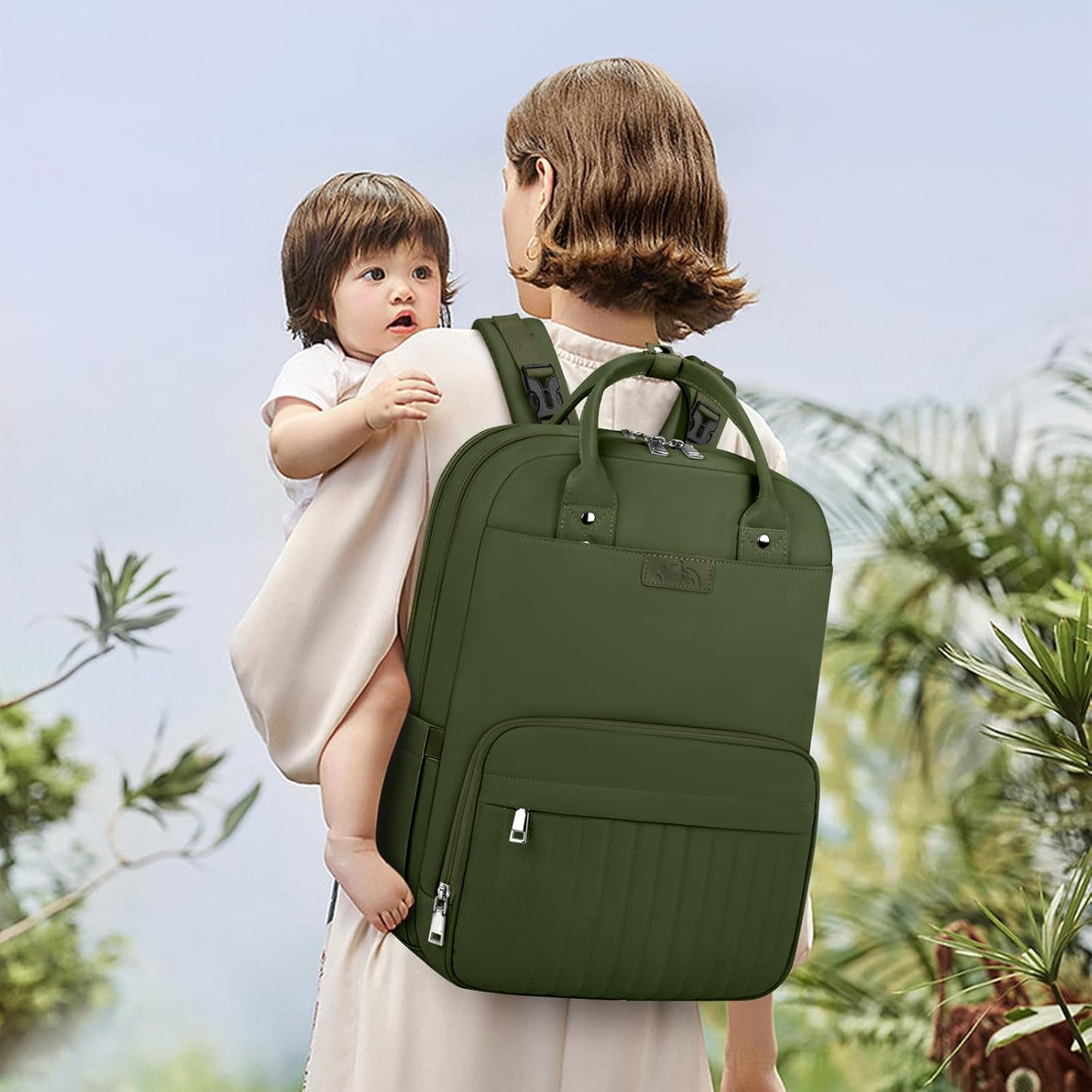 Thumbnail 6 de NEWHEY Baby Changing Bag Backpack with Portable Changing Mat – Waterproof Nappy Bag in Green