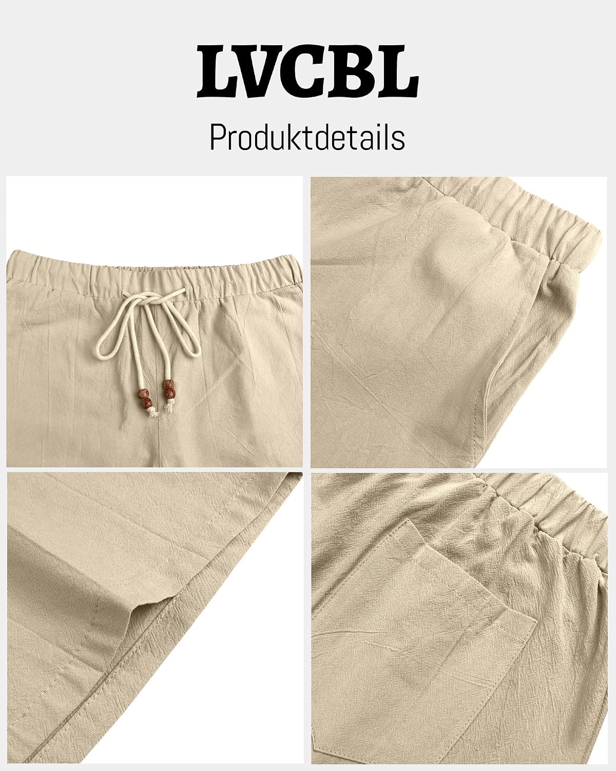 Detalle de LVCBL Herren Shorts aus Leinenmischung – kurze Sommerhose mit Taschen, elastischem Bund