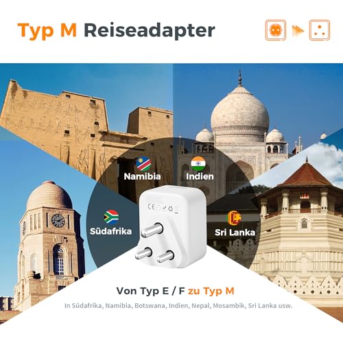 Detalle 2 de TESSAN 2er Pack Adapter Südafrika-Steckdose mit 3 USB | 4 in 1 Reisestecker