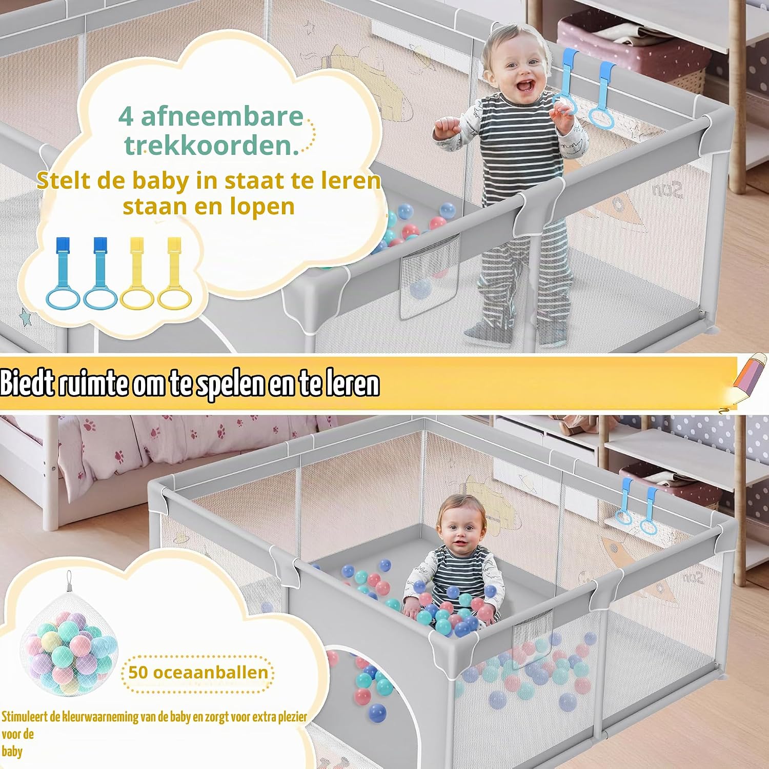 Thumbnail 6 de UISEBRT babybox 127 x 127 x 68 cm met ademend net en 50 ballen