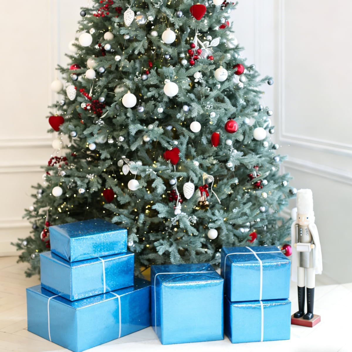 Thumbnail 6 de HJIJIAY Blue Holographic Wrapping Paper Roll (43cm x 10m) with Metallic Stars