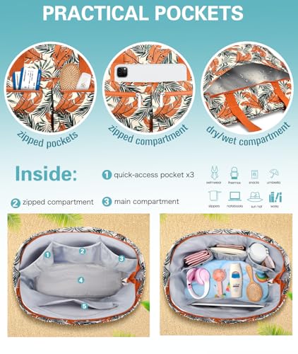 Detalle de ENONEO Bolsa de Playa Mujer Grande XXL: Gran Capacidad, Impermeable y Multifuncional