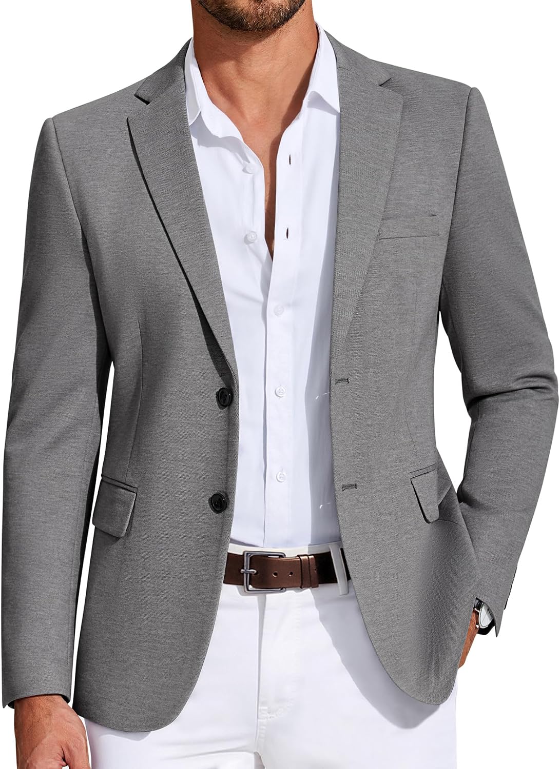 Detalle de COOFANDY Men's Knit Sport Coat, Lightweight Two-Button Blazer with Stretch Fabric