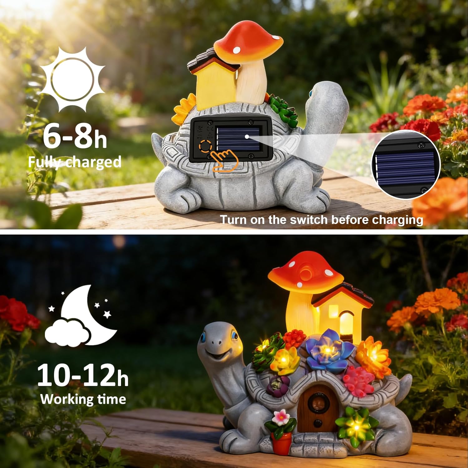 Thumbnail 3 de MERUIKCO solar turtle garden ornament with 8 LED lights (shatter-resistant resin)