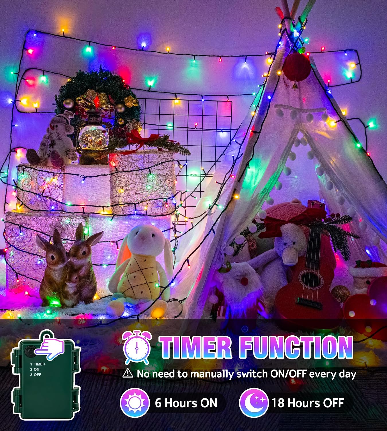 Detalle 2 de Memusour 6Mm-2ML Battery-Operated Christmas Fairy Lights, 120 Multicolor LEDs