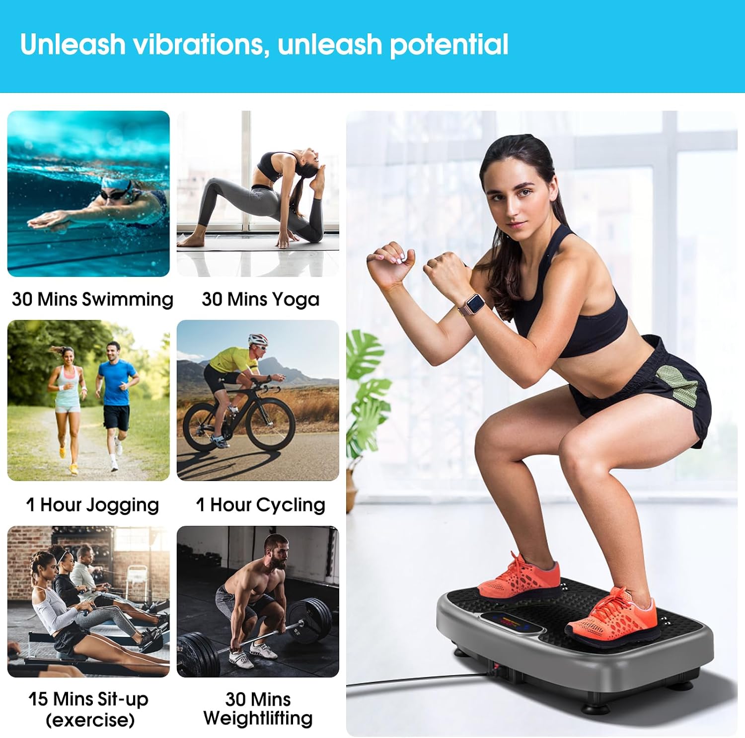Detalle de SoftGym Vibration Plate Exercise Machine (450 lb capacity) with Remote, Touch Display & Resistance Bands