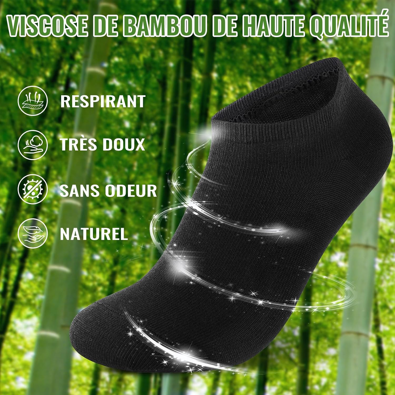 Detalle de Effeet 10 Paires Chaussettes Basses Bambou – Unisexe, Séchage Rapide, Ultra-Douces, Anti-Transpiration, Noir/Blanc (43-46)