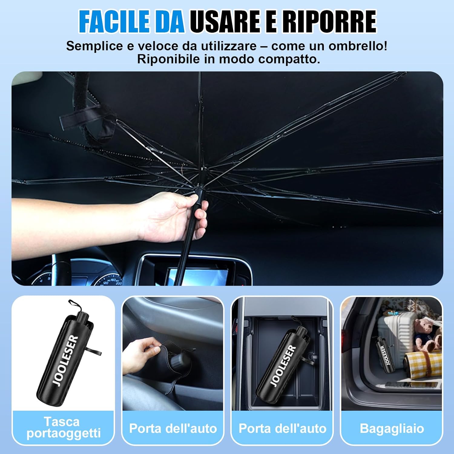 Thumbnail 5 de JOOLESER Parasole Auto per parabrezza pieghevole universale con protezione UV