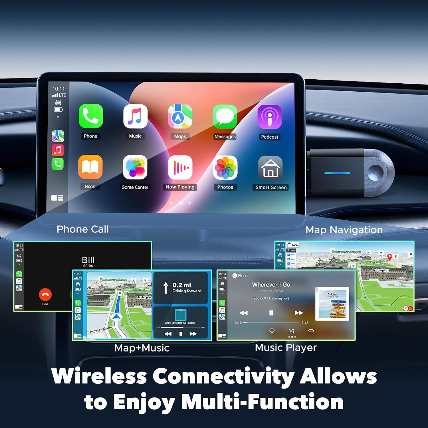 Thumbnail 2 de LAMTTO 2 in 1 Adattatore CarPlay/Android Auto Wireless: Plug & Play, 5.3 Bluetooth e Wi‑Fi 5.8 GHz