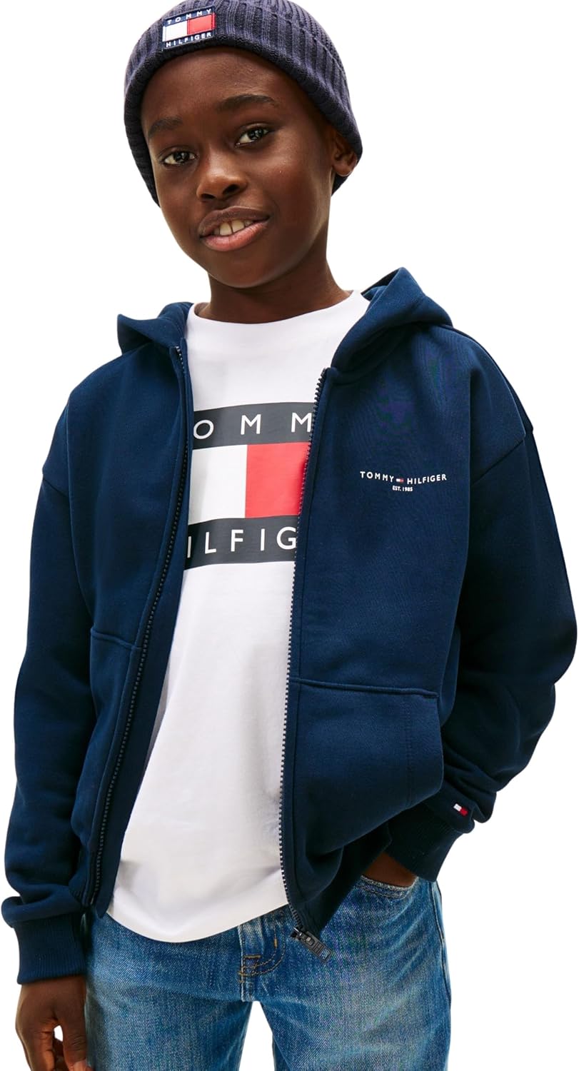 Detalle de Tommy Hilfiger Mini Corp Zip Through Hoodie Ks0ks00726 – Felpa con cappuccio unisex in confezione da 1