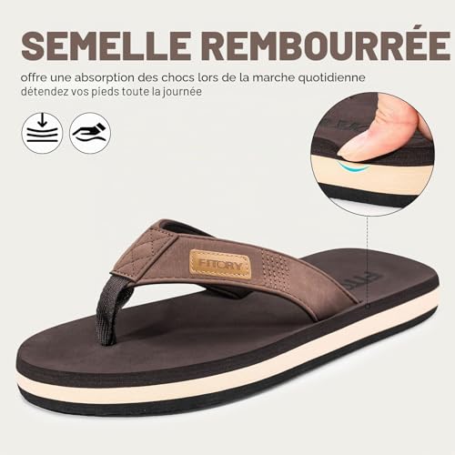 Thumbnail 2 de FITORY Homme Confortable Tongs été antidérapante – Chaussures de plage et piscine, couleur Marron, taille 45 EU
