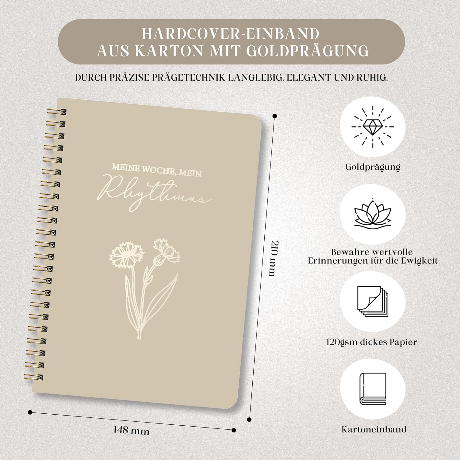 Thumbnail 1 de BIROYAL undatierter Wochenplaner 2026 (A5) mit To-do-Liste und Notizfeld – 52 Wochen, Ringbuch mit Hardcover