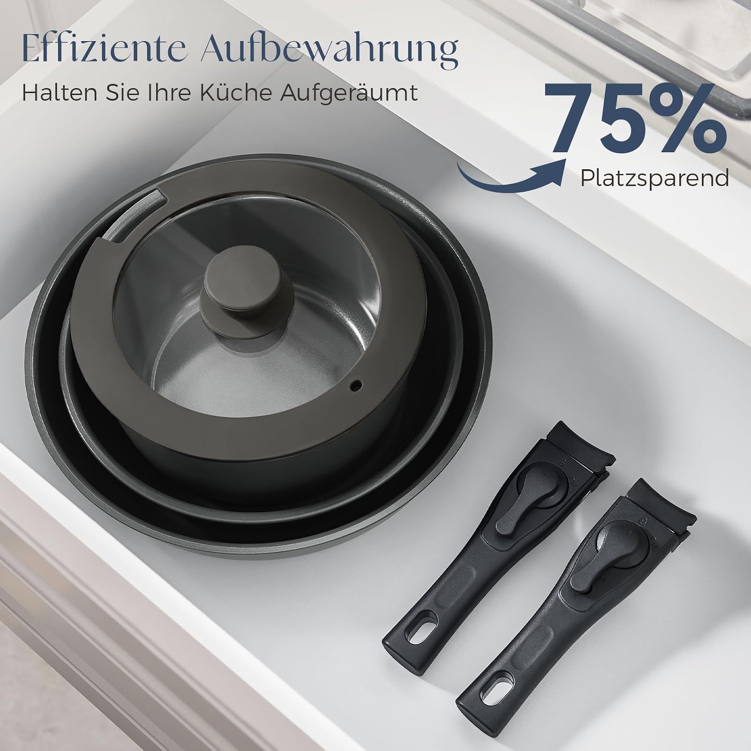 Detalle de Keramik Topfset mit Abnehmbarer Griff – 14-teiliges Pfannen- und Topf-Set für alle Herdarten
